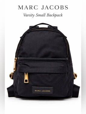 Marc Jacobs Nylon Varsity Small Backpack Black Gold Hardware